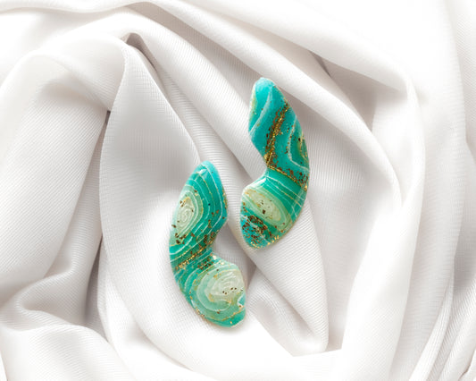 Aros Twist Pacífica — Arcilla Polimérica Turquesa y Pan de Oro, Hecho a Mano